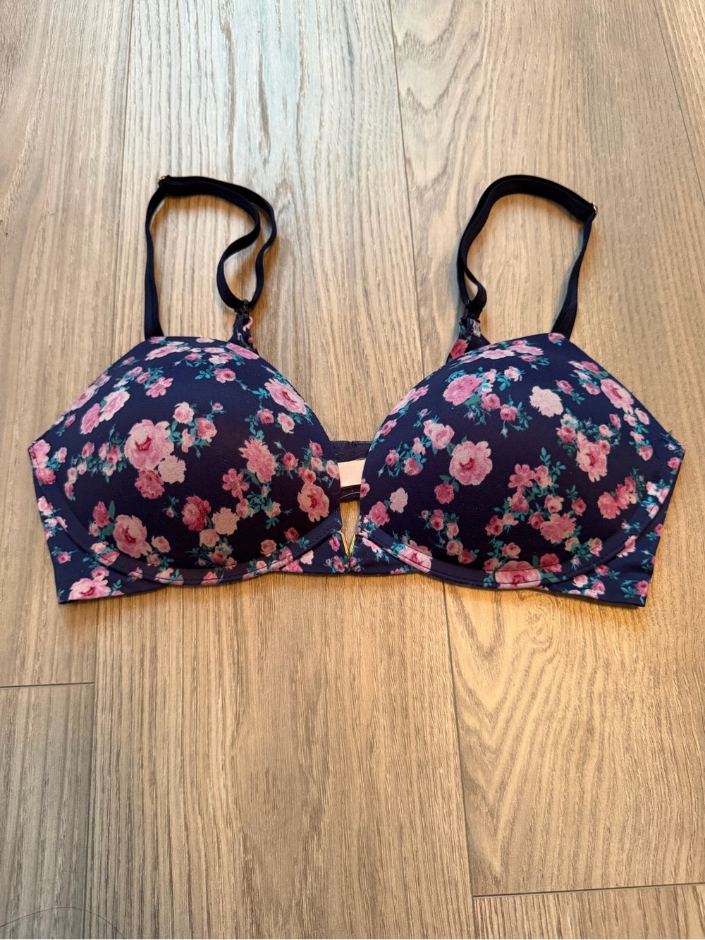 Victoria's Secret Navy Pink Floral Push-Up Bra Size 34D